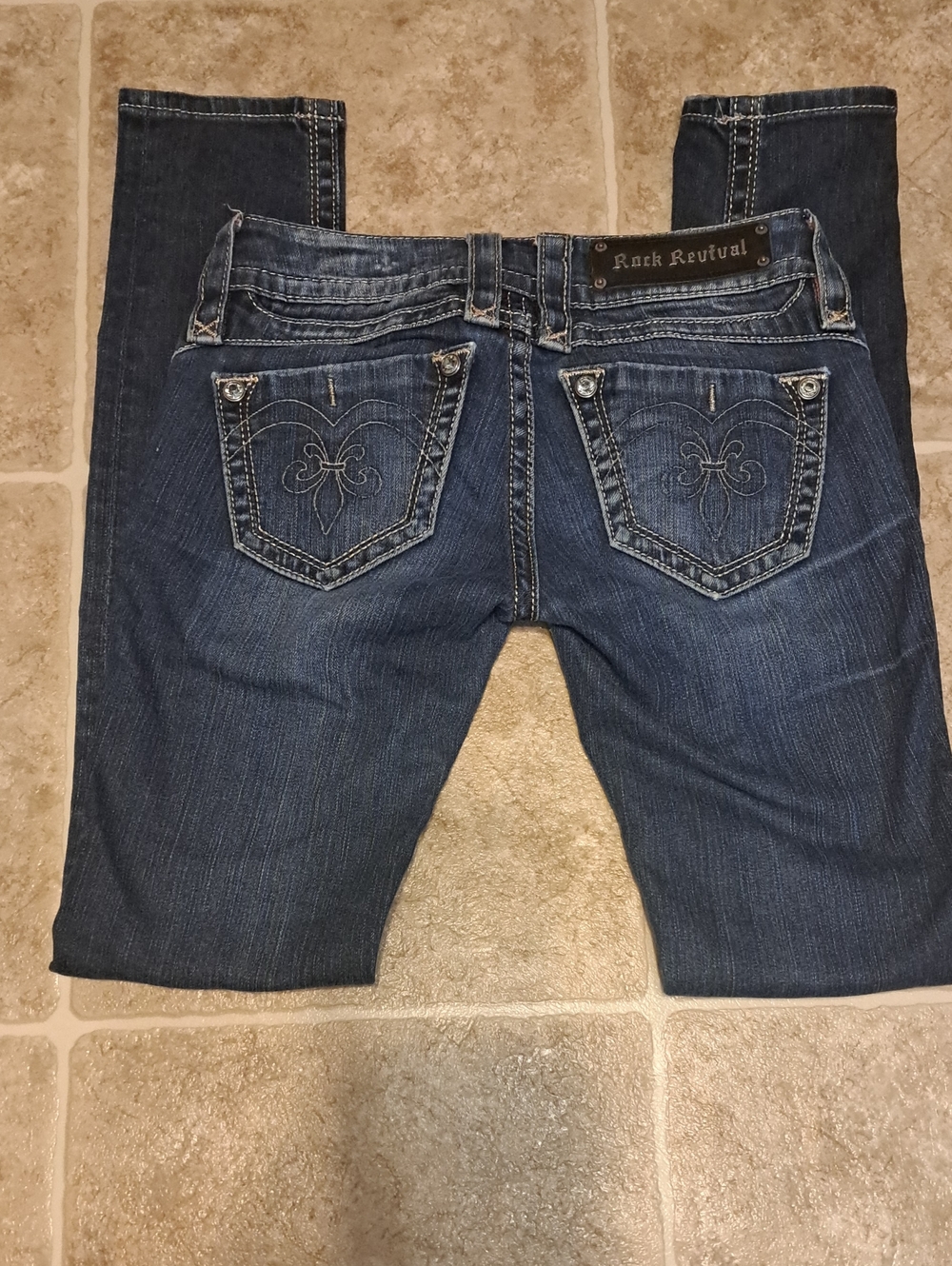 Size 25 Rock Revival Women's Dark Wash Skinny Jeans - Blue - Picture 12 of 12
